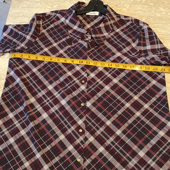 Calvin Klein NWOT GrayBurgundy,Red,Cream blouse, measurements in photos below - Picture 4 of 7